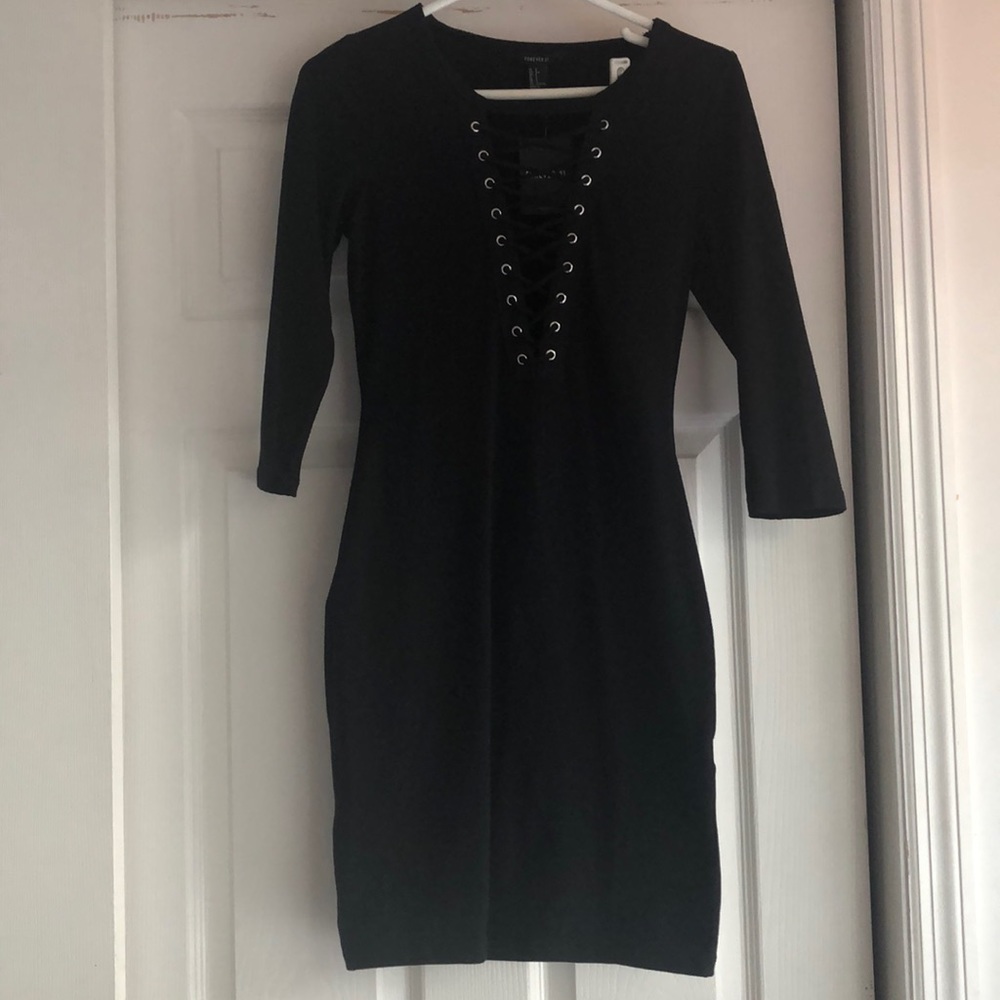 Black lace up Body con Dress